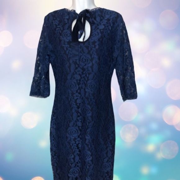 Stretch Lace  Body-Con Evening Dress Royal Blue - Picture 3 of 10